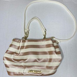 Betsey Johnson Striped Pink Cream Gold Shoulder Chain Link Crossbody Bag Purse